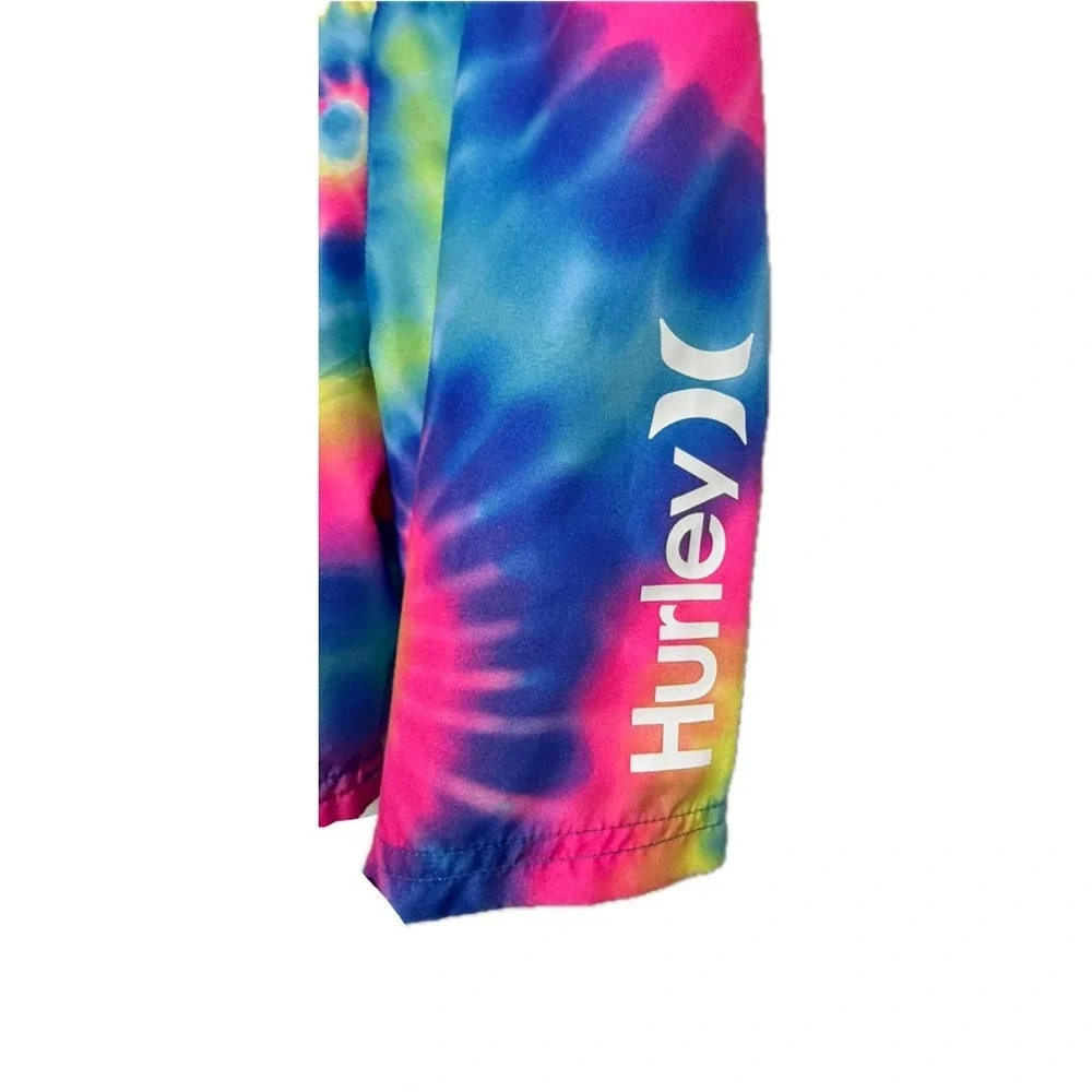 Hurley Boys Tie Dye Swim Trunks Size 5 Blue Pink Neon Board Shorts Swimwear